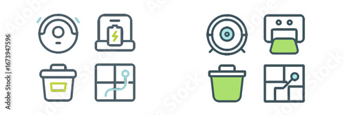 Smart home cleaning technology vector illustrations for modern living