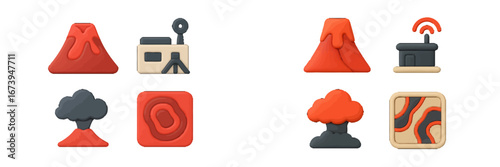 Colorful vector illustrations of volcanic activities and environments
