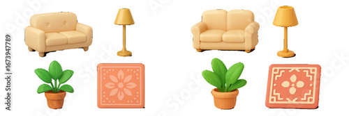 Stylish interior decor elements featuring couches and plants