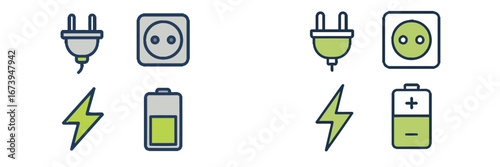 Illustration of electrical plugs and battery symbols in vector format