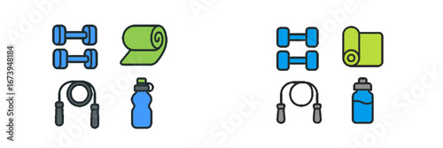 Fitness equipment in flat vector style for gym enthusiasts