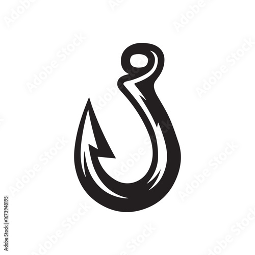 Bold Fishing Hook Icon for Outdoor, Angling, and Sportswear Designs