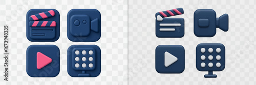 Modern multimedia control buttons set with vibrant design elements