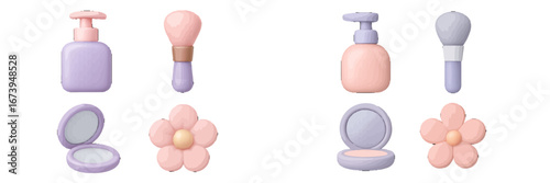 Cosmetics and beauty tools in pastel color scheme vector illustration