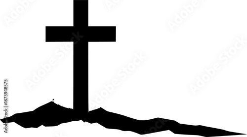 Sacred Cross: A striking visual of a cross radiates light above a majestic mountain landscape, evoking a sense of spirituality and faith.
