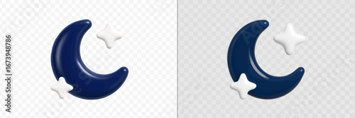 Stylized crescent moon and star vector illustration in navy blue