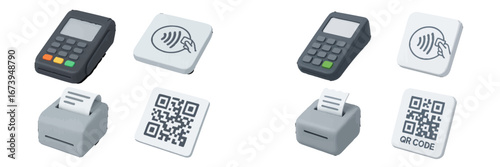 Modern payment methods with card reader and QR code scanner setup