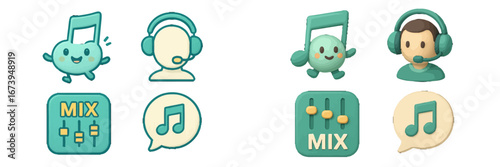 Fun vector illustration of music-themed characters and icons