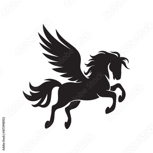 Black Silhouette of a Flying Pegasus - Mythical and Magical Creature Design