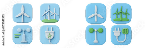 Vector illustration of renewable energy symbols on colorful tiles