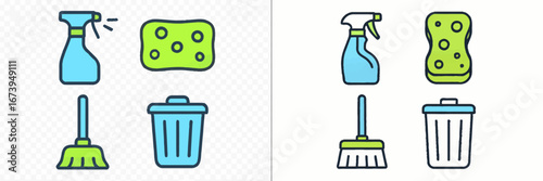 Bottles, sponges, and cleaning tools in vector illustration design