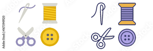 Sewing tools and supplies for crafting with thread and buttons