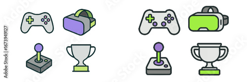 Vector illustration of gaming equipment and trophies in modern style