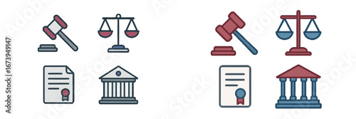 Vector illustration of legal symbols representing justice concepts