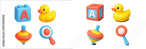 Colorful vector illustration of playful toys for children and infants
