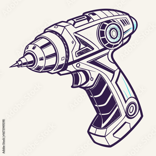 Futuristic power drill design with sci fi elements