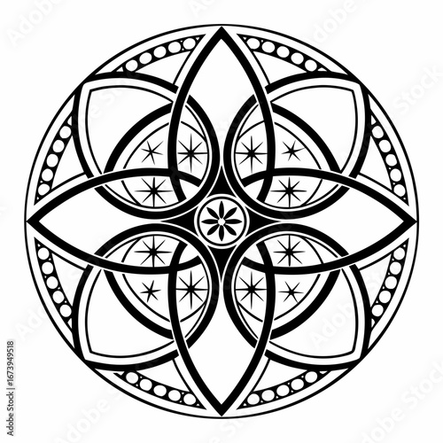 Intricate celtic knotwork mandala with star and flower motifs
