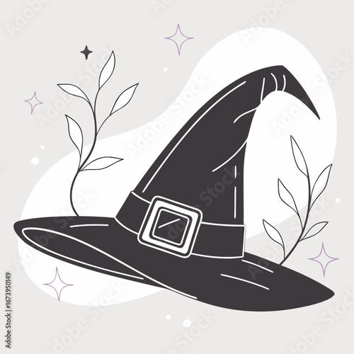 Mystical witch hat with floral accents and sparkles
