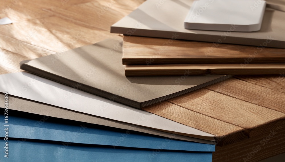 Naklejka premium overlapping sheets creating a tranquil workspace ambiance
