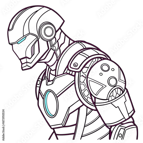 Stylized line art of a futuristic armored warrior