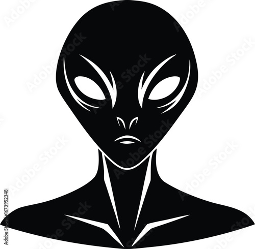 monochrome alien face illustration