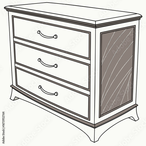 Illustration of a classic threedrawer dresser, showcasing its simple design and functional storage solution for any room