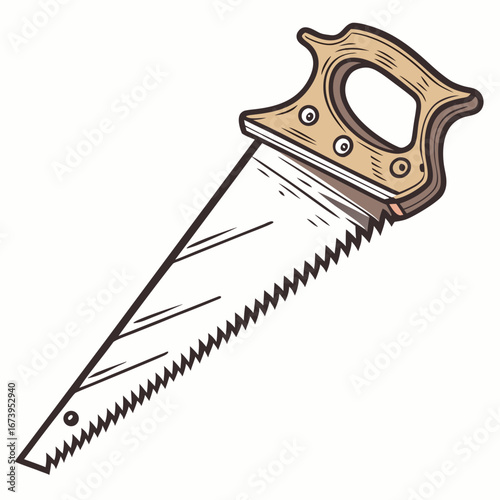 Illustration of a hand saw, a tool used for cutting wood in carpentry and construction