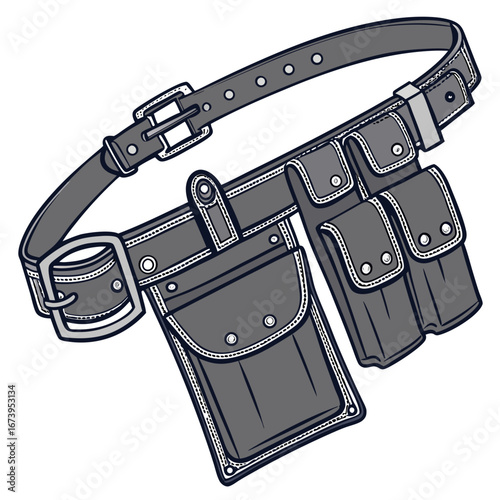 Illustration of a tool belt with multiple pouches, ideal for construction workers and carpenters, , for repair projects