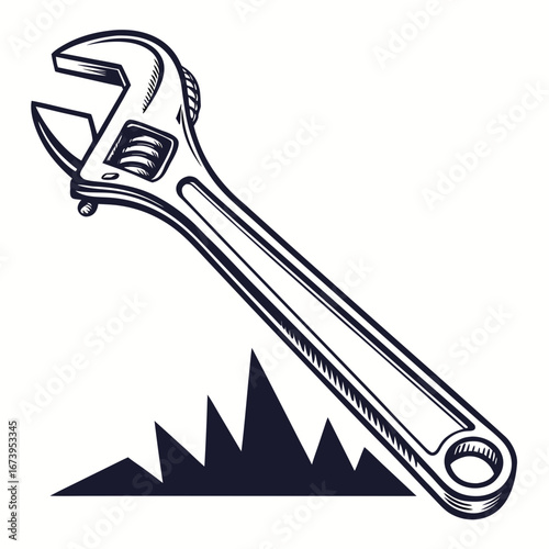 Illustration of an adjustable wrench with a sharp shape on a, perfect for repair, mechanic, and construction projects
