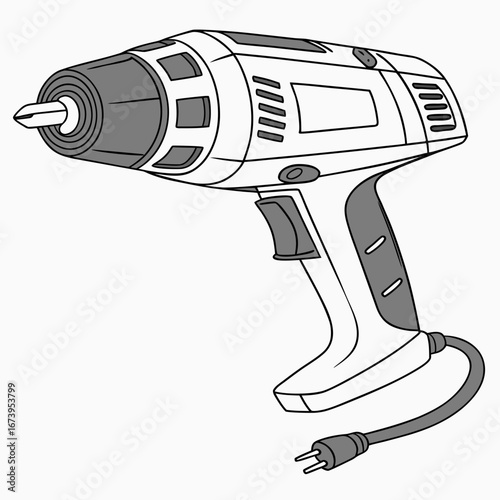 Vector art of cordless drill with cord, a versatile tool for various construction and repair tasks in home improvement