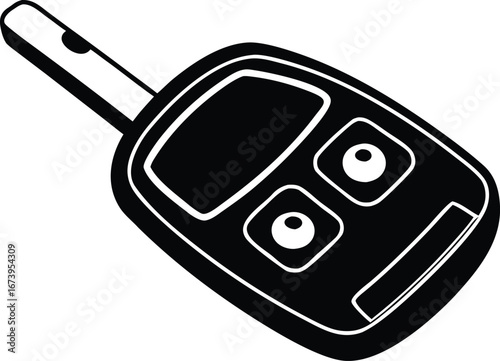 stylized black and white illustration of a car remote control key.