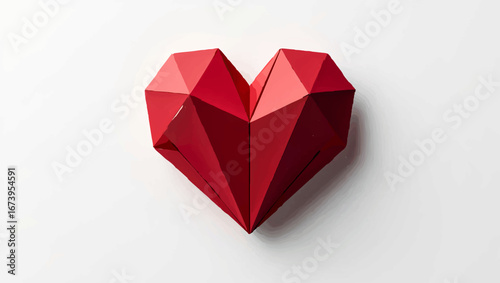 Geometric Red Heart Paper Sculpture on White

