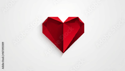 Geometric Red Heart Paper Sculpture on White

