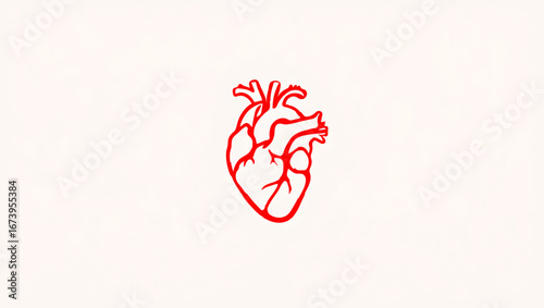 Red anatomical heart with sketch drawing style

