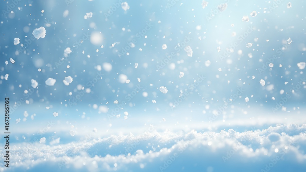 Fototapeta premium Gentle snowfall creates a magical winter scene with soft light