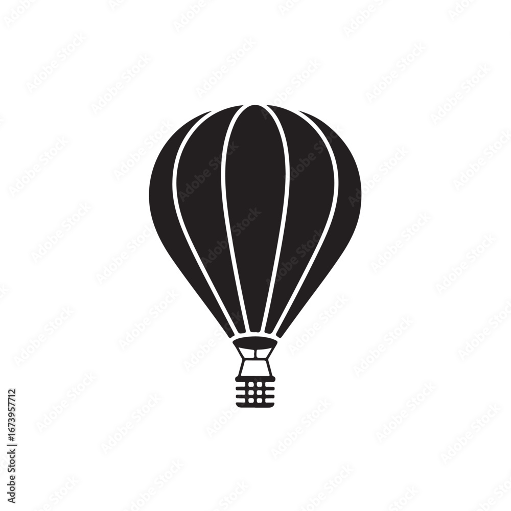 Naklejka premium Black and white silhouette of a hot air balloon with a basket