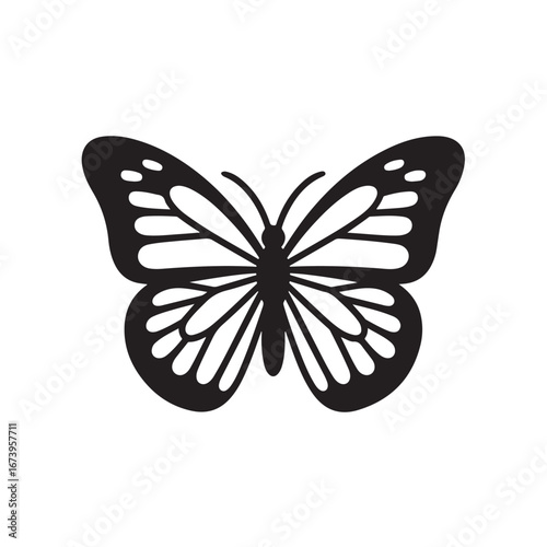 Black and White Silhouette of a Butterfly with Intricate Wing Patterns