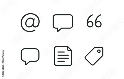 simple outline stroke icon isolated on white background: quick mention chat icon quote line comment mark note box remark tag