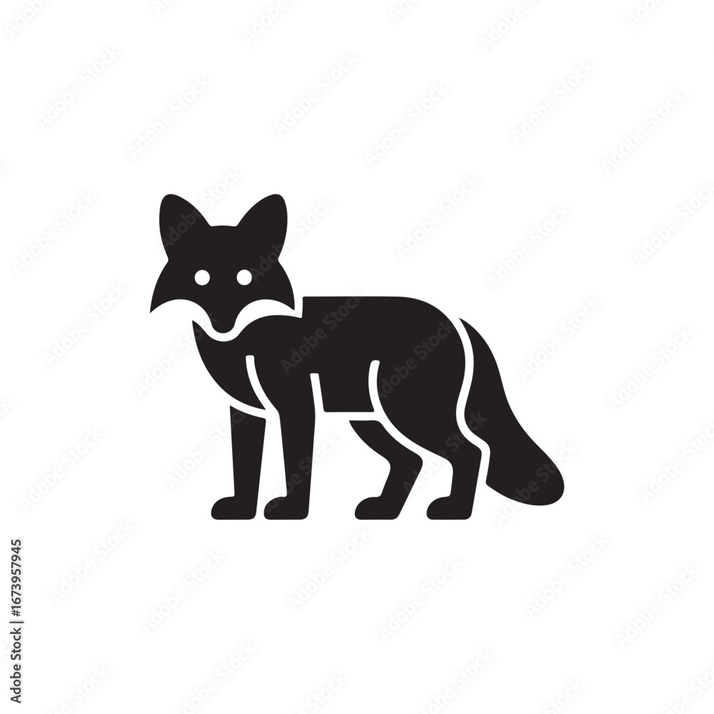Obraz premium Black Fox Icon Silhouette on White Background