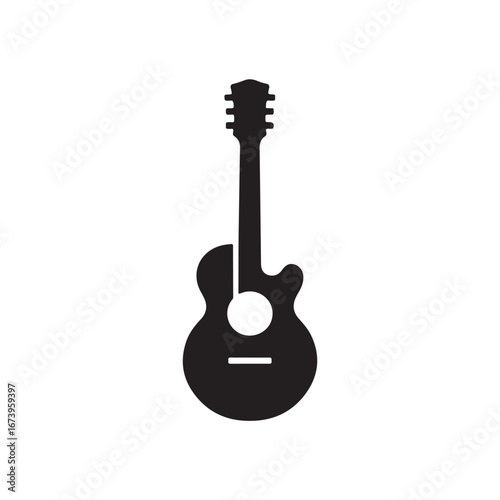 Black Silhouette of an Acoustic Guitar on a White Background