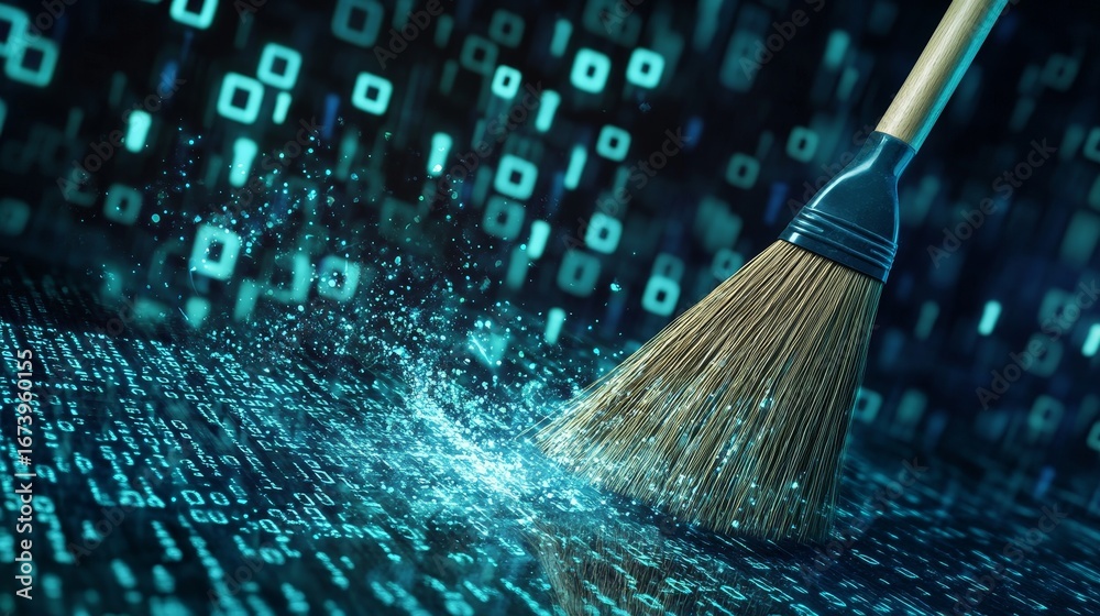 custom made wallpaper toronto digitalAn artistic visual of cleaning data in todays digital world, featuring glowing particles that enhance the image