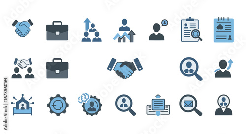 Professional Human Resources and Business Elements: Comprehensive Icon Set for Recruitment
