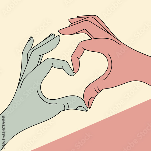 Vector art of two hands forming a heart shape with a simple background