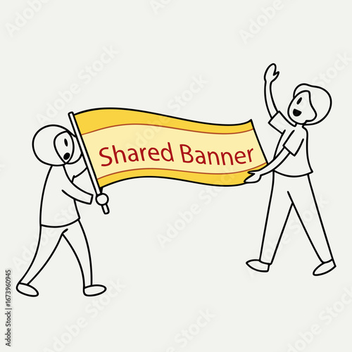 Vector art of two people holding shared banner
