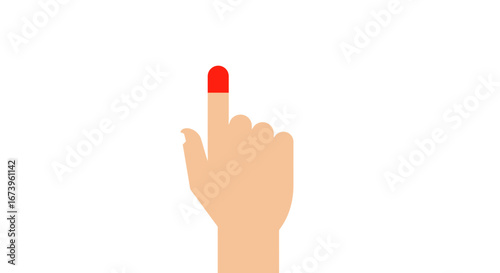 Illustration of a hand pointing with a bandaged index finger over white backdrop
