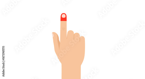 Finger with band-aid on white background, healthcare and medical concept vector illustration