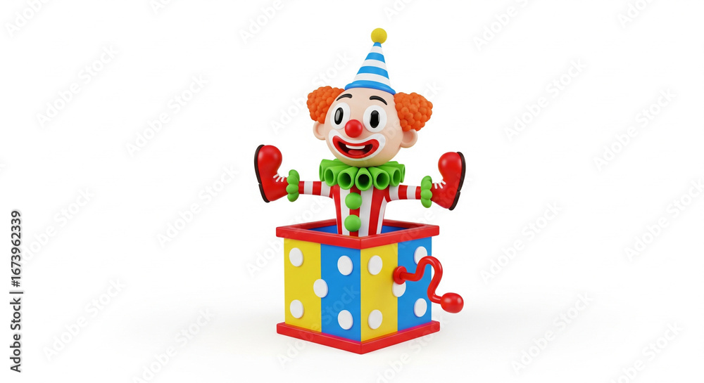 Fototapeta premium Colorful clown jack-in-the-box on white background for Halloween