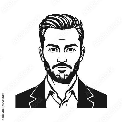 Man icon, businessman avatar vector, office worker icon, hipster face design, graphic male portrait, businessman avatar, bearded man, office worker, hipster face, male portrait