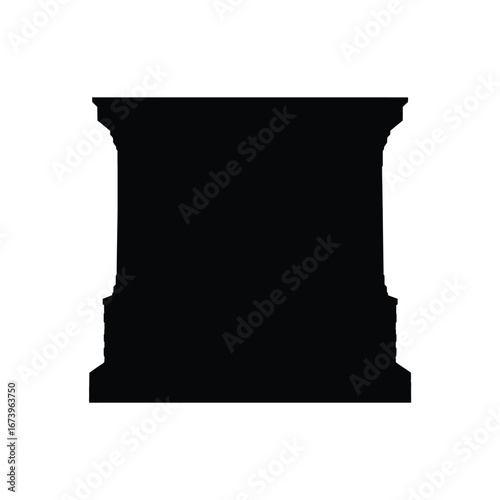 Black silhouette of a classical architectural element with ornate detailing and a white background