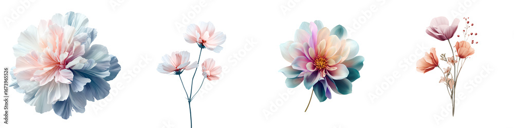 Fototapeta premium Elegant Floral Collection: Watercolor Flowers and Buds Isolated on White